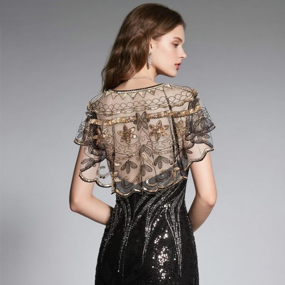 Women's 1920s Shawl Wraps Sequin Beaded Evening Shawls Flapper For Evening🐻 - Picture 5 of 6